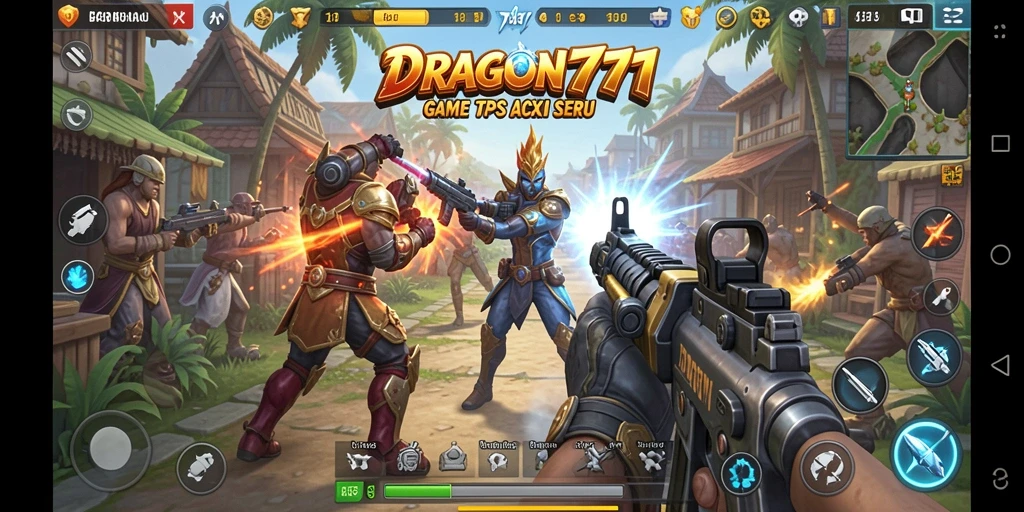 Tangkapan layar gameplay <strong>DRAGON777</strong> menampilkan aksi menegangkan dalam pertempuran TPS.