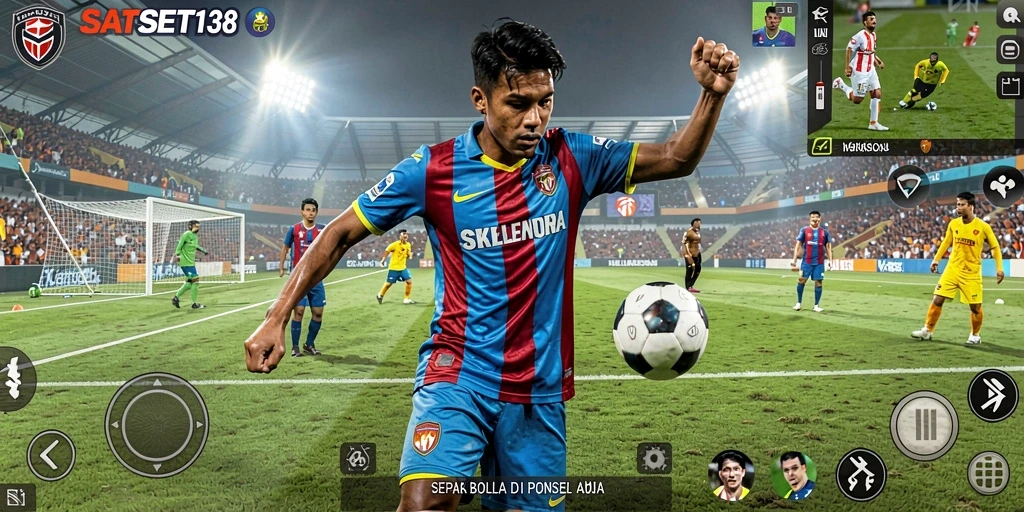 Tampilan gameplay SATSET138 dengan aksi pertandingan sepak bola yang dinamis.
