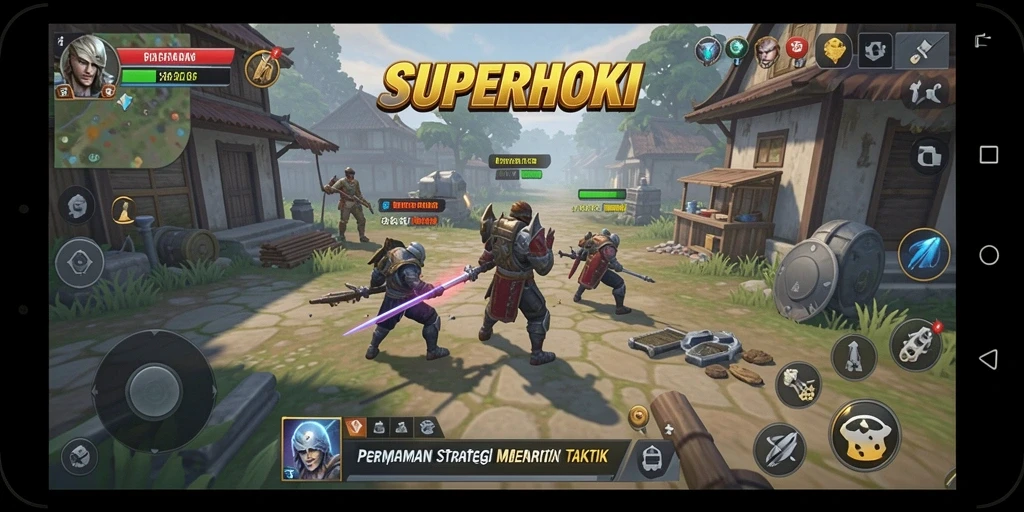 Screenshot SUPERHOKI menampilkan aksi strategi yang mendebarkan.